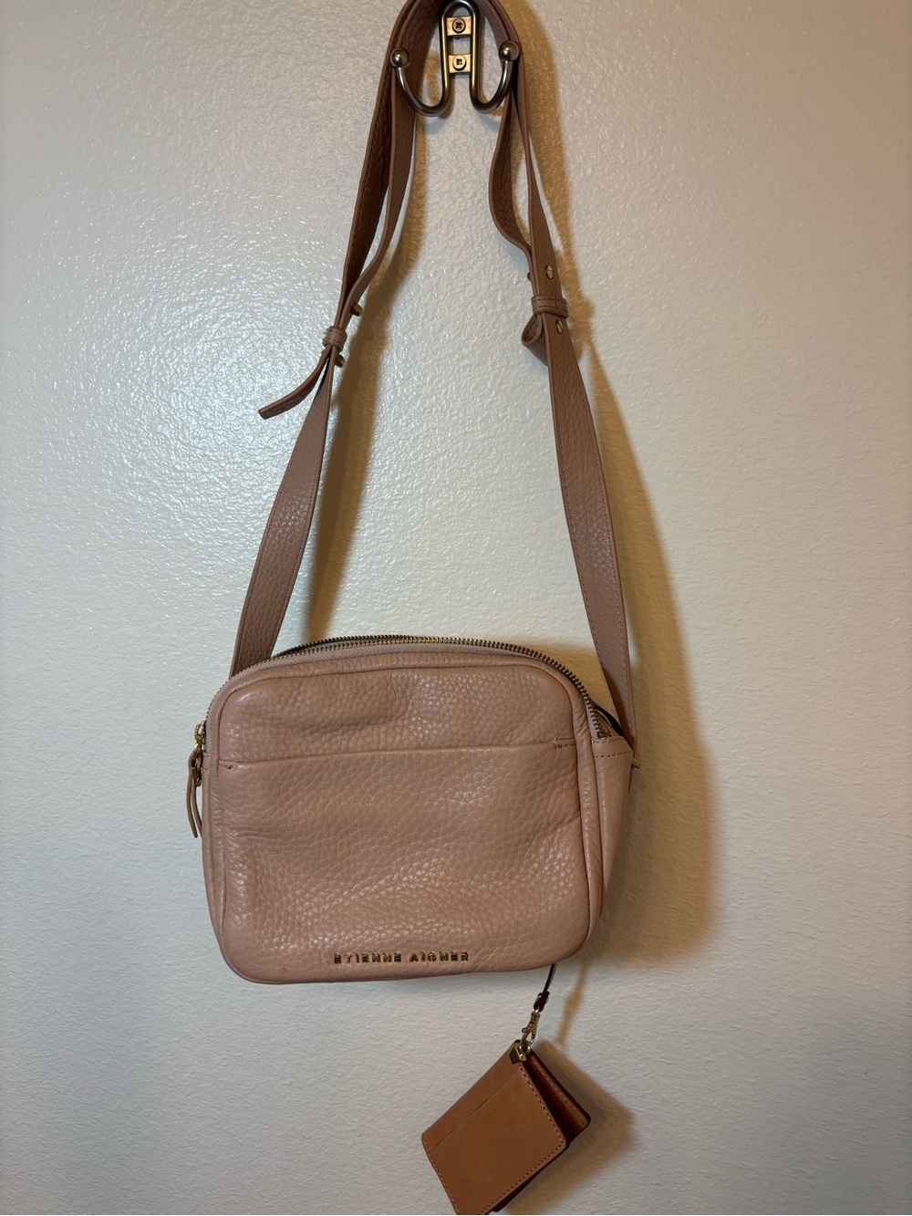 Etienne Aigner beige cream Pebbled Leather Crossbody